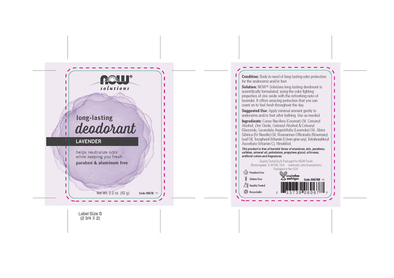 Now Solutions - Long Lasting Deodorant Stick Refreshing Lavender 2.2 oz (62 g)