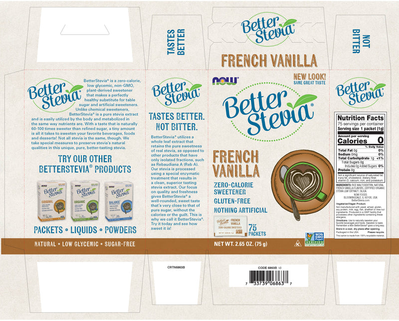 NOW Foods, Better Stevia Zero Calorie Sweetener French Vanilla 75 Pack
