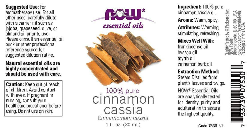 NOW Essential Oils, Cinnamon Cassia Oil, Warming Aromatherapy Scent, Steam Distilled, 100% Pure, Vegan, Child Resistant Cap, 1-Ounce