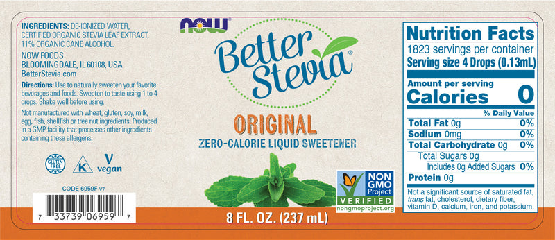 NOW Foods, Better Stevia Original Liquid Sweetener 8 fl oz (237 ml)