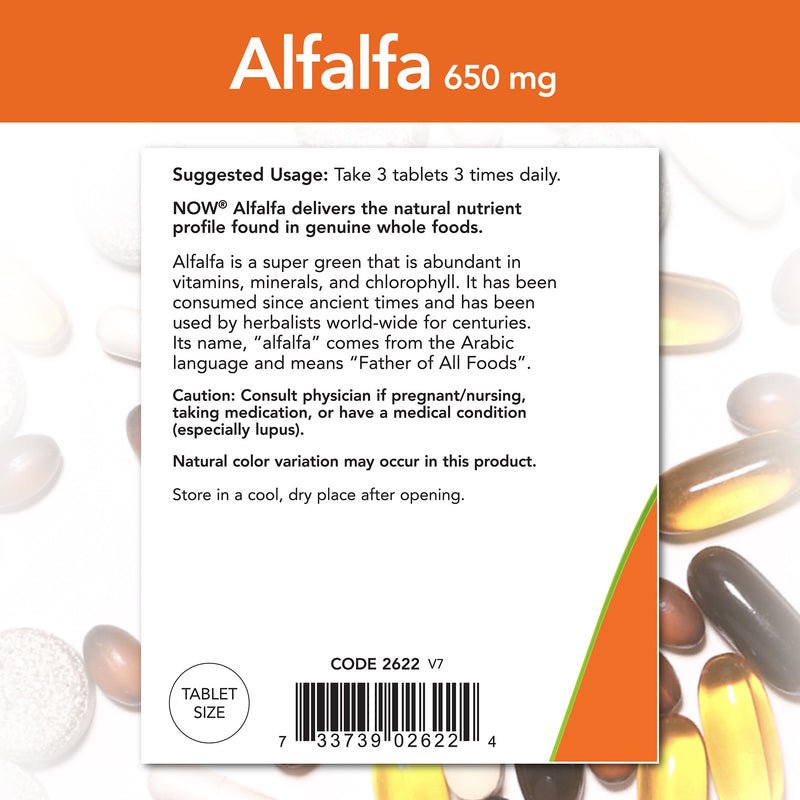 Alfalfa 650 mg 500 Tablets | By Now Foods - Best Price
