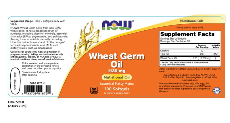 Wheat Germ Oil 1130 mg 100 Softgels