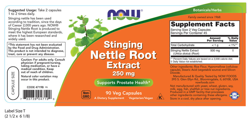 Stinging Nettle Root Extract 250 mg 90 Veg Capsules
