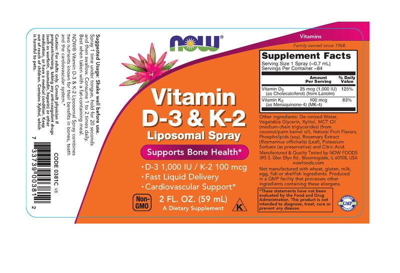 Vitamin D-3 & K-2 Liposomal Spray 2 fl oz (59 ml)