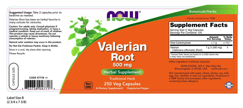 Valerian Root 500 mg 250 Veg Capsules | By Now Foods - Best Price