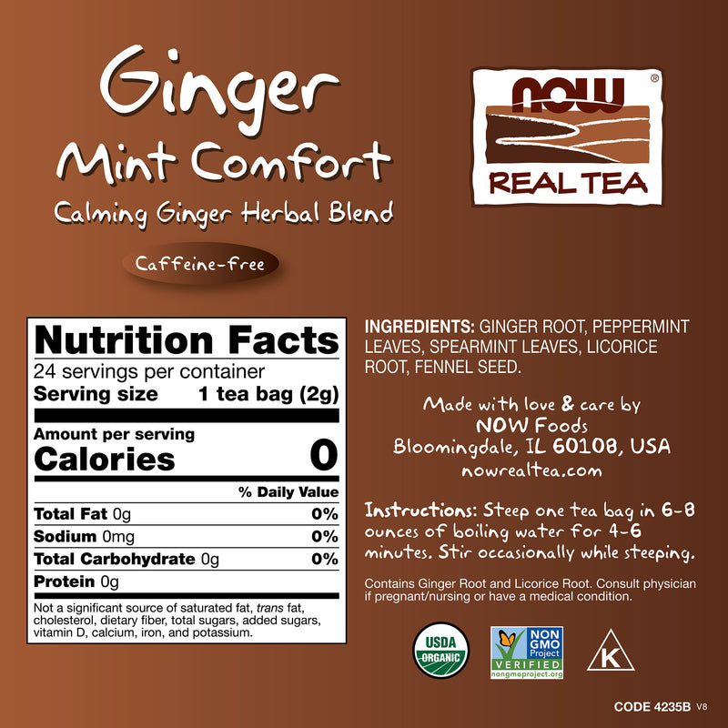 NOW Foods, Ginger Mint Comfort Tea 24 Tea Bags