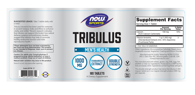 Now Sports, Tribulus Standardized Extract 1000 mg 180 Tablets