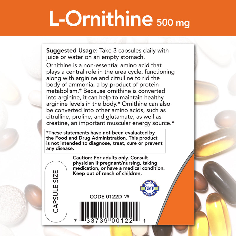L-Ornithine 500 mg 120 Veg Capsules | By Now Foods - Best Price