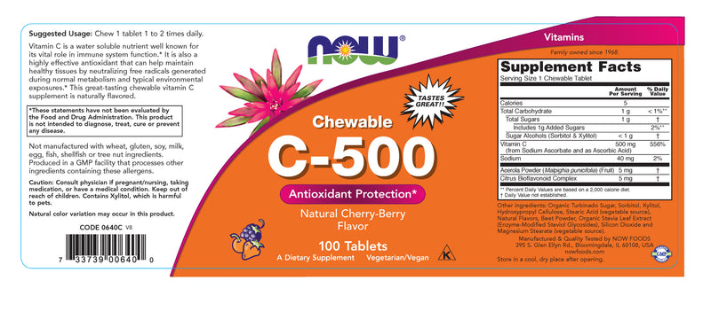 Chewable C-500 Natural Cherry-Berry Flavor 100 Tablets