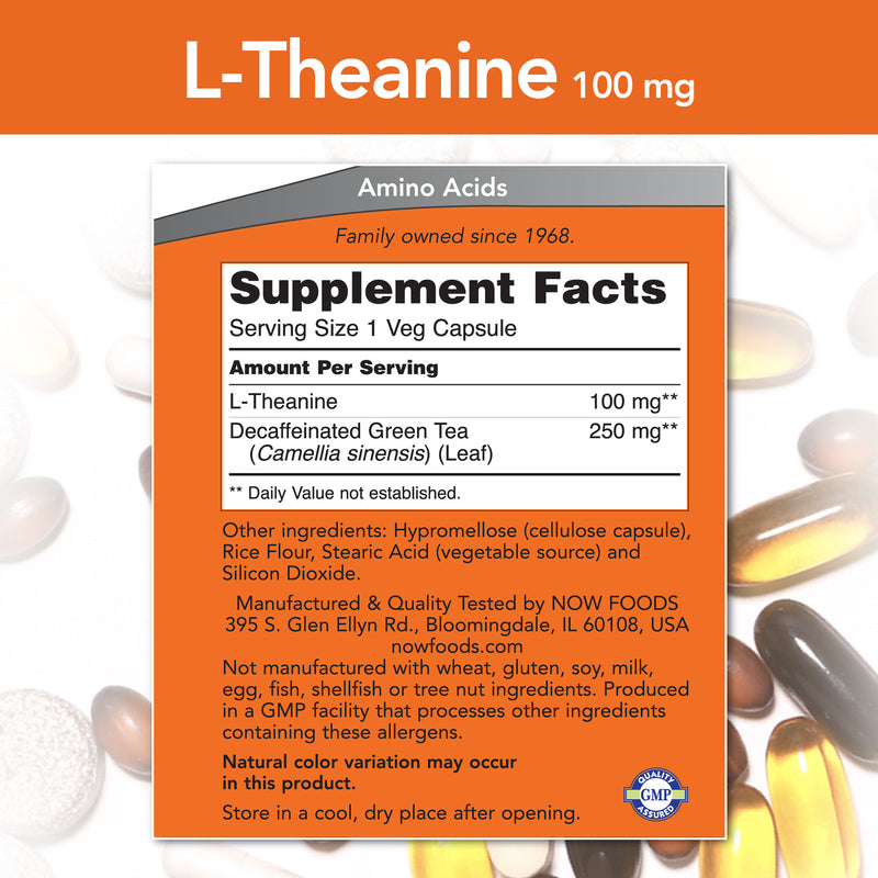 L-Theanine 100 mg 90 Veg Capsules | By Now Foods - Best Price