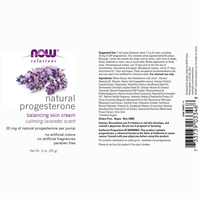 Natural Progesterone Liposomal Skin Cream Calming Lavender 3 oz (85 g) | By Now Foods - Best Price