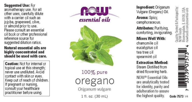 NOW Essential Oils, Oregano Oil, Comforting Aromatherapy Scent, Steam Distilled, 100% Pure, Vegan, Child Resistant Cap, 1-Ounce
